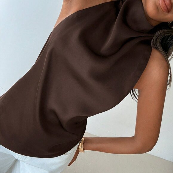 Brown Sexy Women's Backless Halter Neck Blouse - Picture 6 of 6